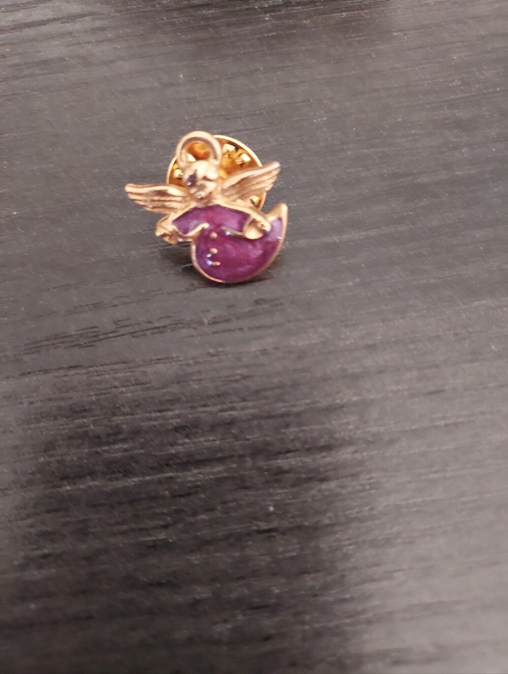 Gold-Tone Angel Brooch with Purple Enamel